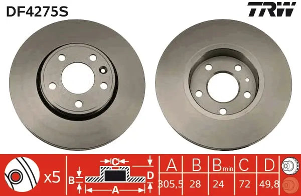 Brake Disc DF4275S - TRW