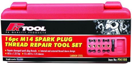 16 Piece M14 Spark Plug Thread Repair Tool Set - PKTool