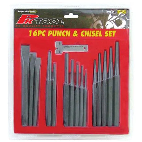 16 Pieces Punch, Chisel Set With Chisel/Punch Edge - PKTool | Universal Auto Spares