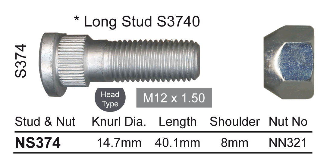 Stud & Nut NS374 - Nice Products | Universal Auto Spares