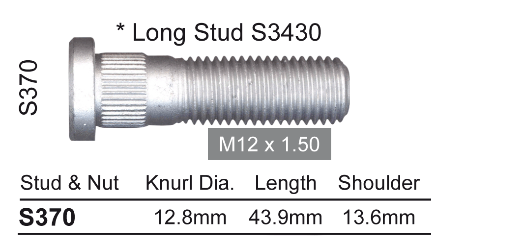Long wheel stud S370 - Nice Products | Universal Auto Spares
