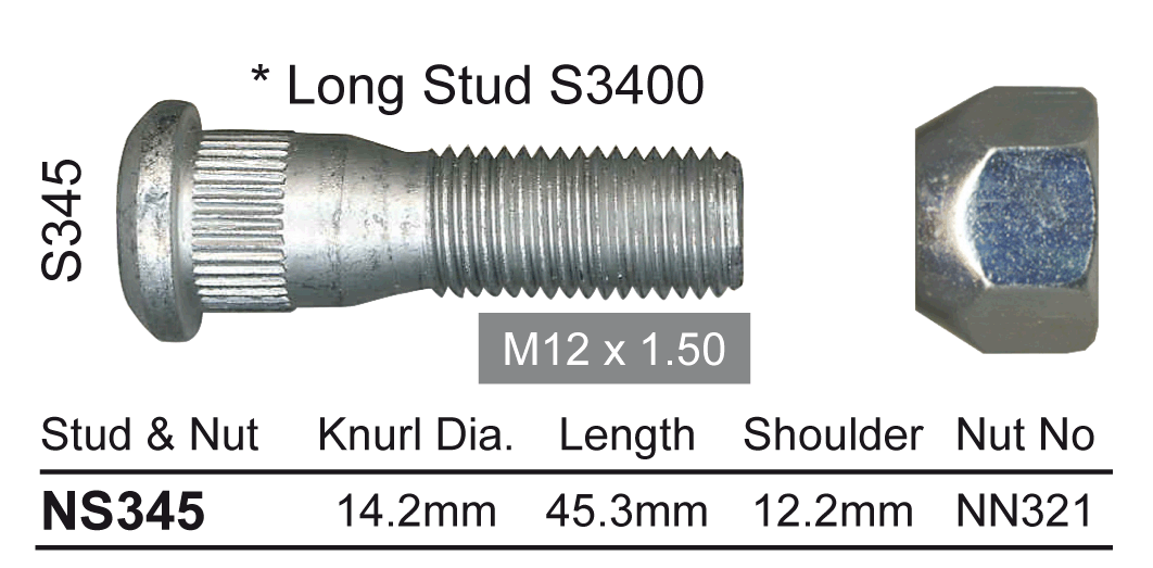 Stud & Nut NS345 - Nice Products | Universal Auto Spares