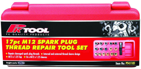 17 Piece M12 Spark Plug Thread Repair Tool Set - PKTool