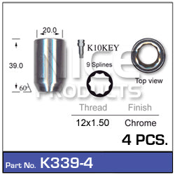 lock nuts (4 pcs + key) K339-4 - Nice Products | Universal Auto Spares