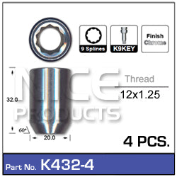 Lock nuts (4 pcs + key) K432-4 - Nice Products | Universal Auto Spares