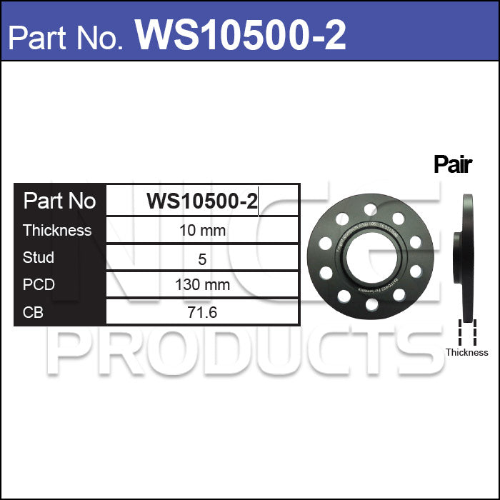 Hub Centric Wheel Spacers Pair WS10500-2 - Nice Products | Universal Auto Spares