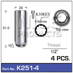 Lock nuts (4 pcs + key) K251-4 - Nice Products | Universal Auto Spares