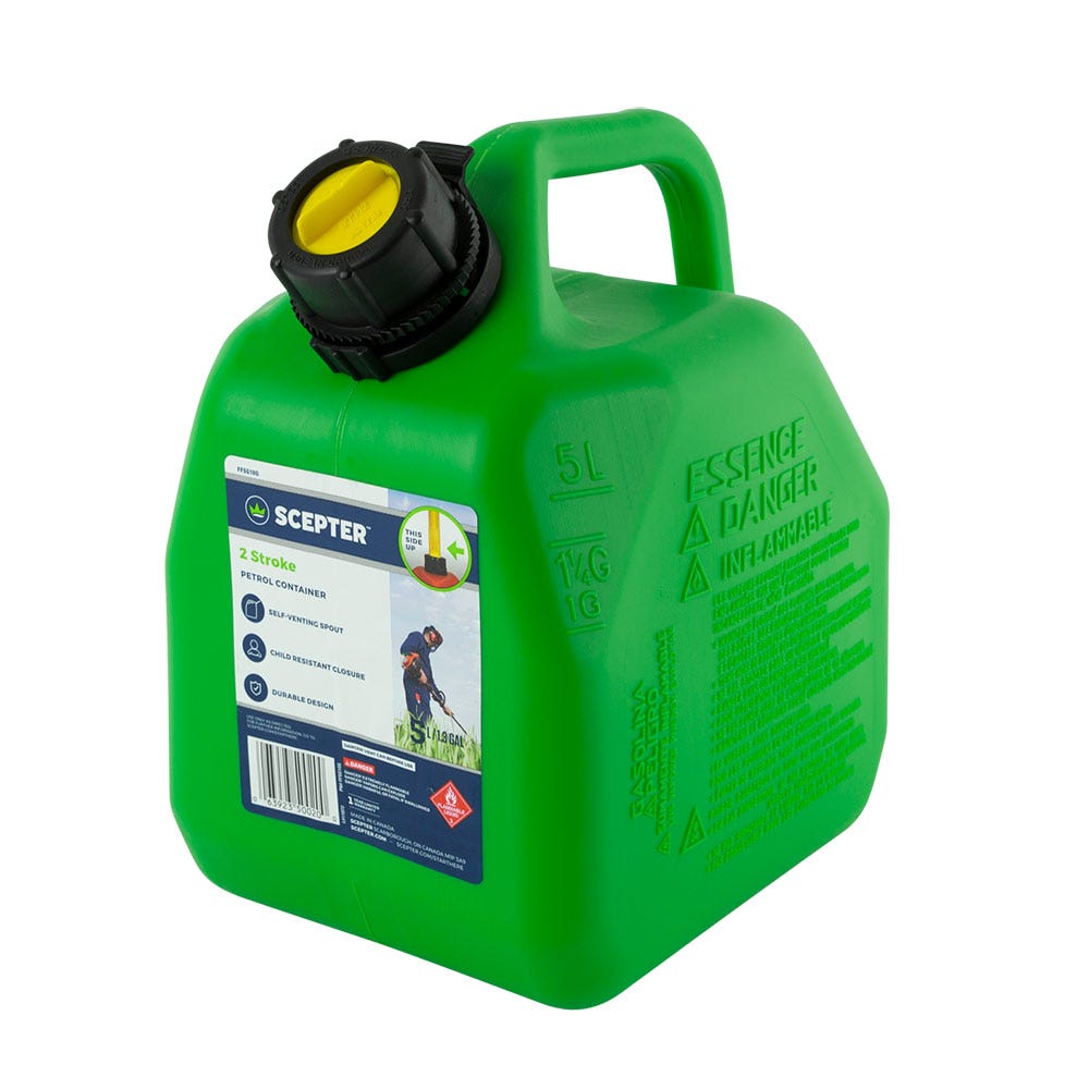 5L Green Squat Plastic 2 Stroke Fuel Can-No Vent - Scepter | Universal Auto Spares