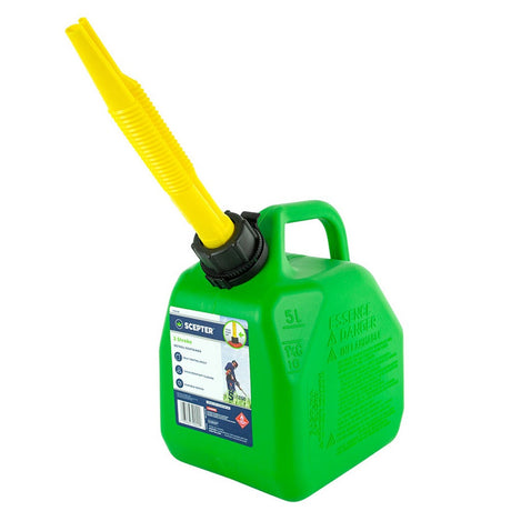 5L Green Squat Plastic 2 Stroke Fuel Can-No Vent - Scepter | Universal Auto Spares
