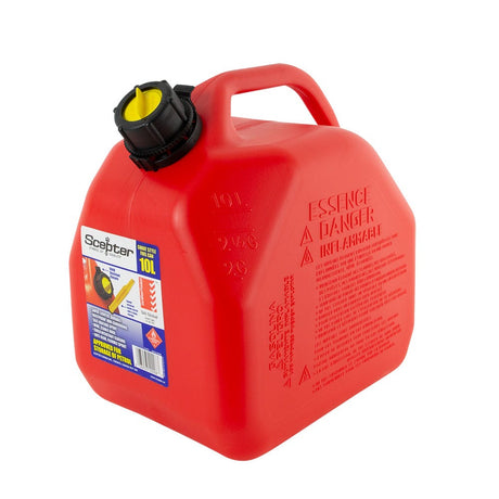 10L Red Squat Plastic Fuel Jerry Can-No Vent - Scepter | Universal Auto Spares