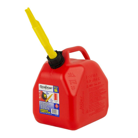10L Red Squat Plastic Fuel Jerry Can-No Vent - Scepter