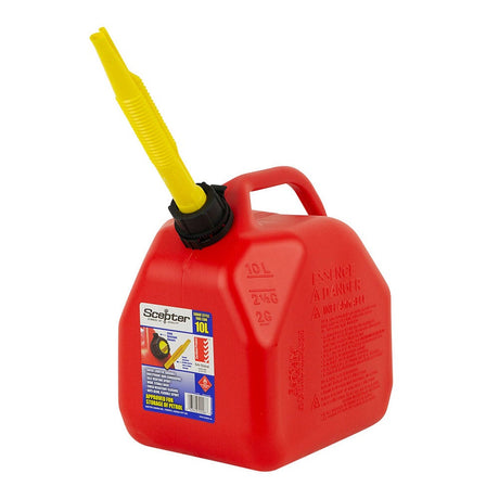 10L Red Squat Plastic Fuel Jerry Can-No Vent - Scepter | Universal Auto Spares