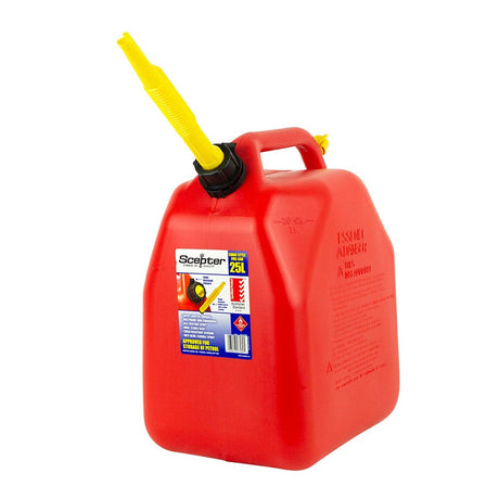 Fuel Can 25L Red Plastic Squat with Pourer - Scepter