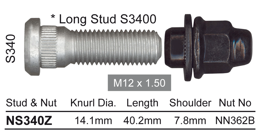 Stud & Nut NS340Z - Nice Products | Universal Auto Spares