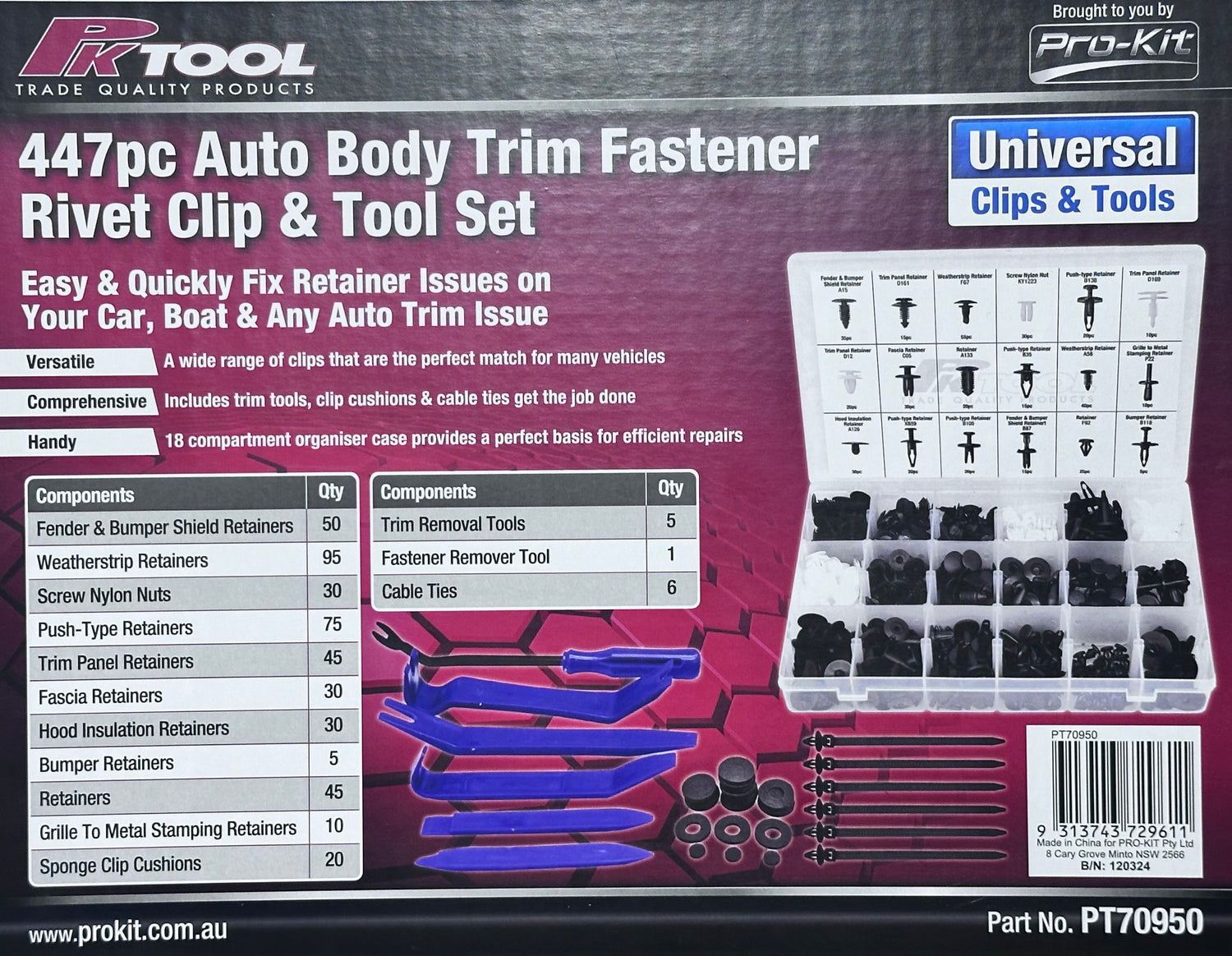447 Pieces Auto Body Trim Fastener Rivet Clip & Tool Set - PKTool
