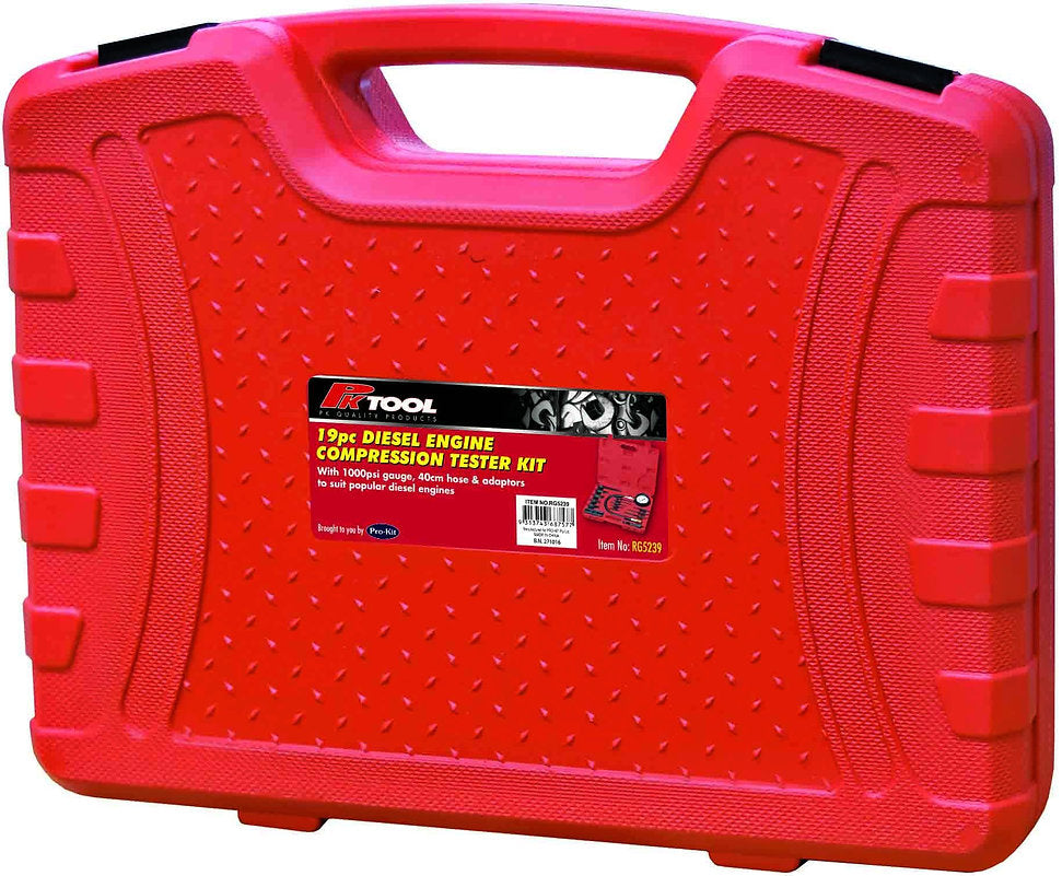 19 Piece Diesel Engine Compression Tester Kit 1000psi Gauge - PKTool