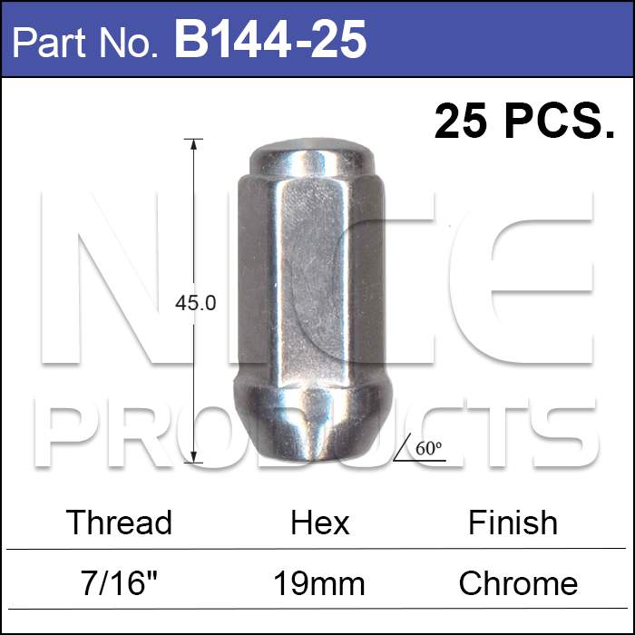 Chrome Nuts pk25 B144-25 - Nice Products | Universal Auto Spares