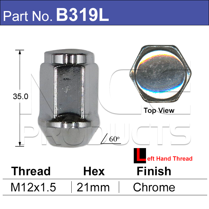 Chrome Nut B319L - Nice Products | Universal Auto Spares