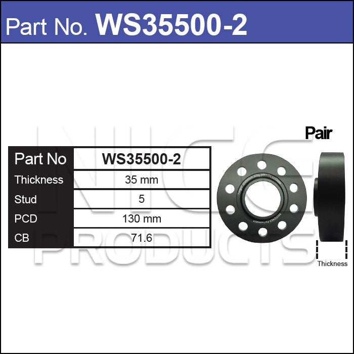Hub Centric Wheel Spacers WS35500-2 - Nice Products | Universal Auto Spares