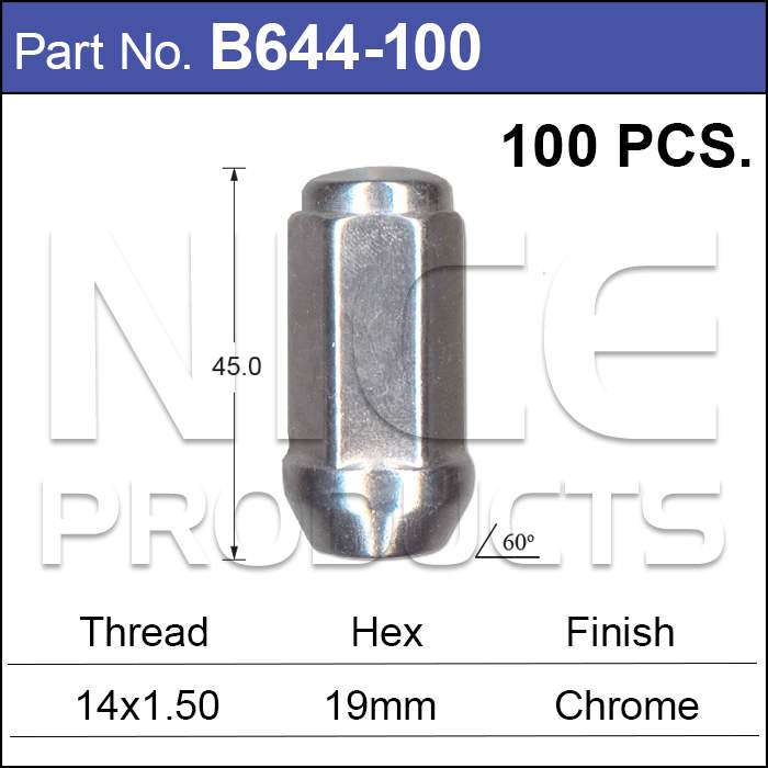 Chrome Nuts pk100 B644-100 - Nice Products | Universal Auto Spares