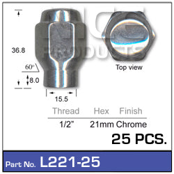 Chrome Nuts pk25 L221-25 - Nice Products | Universal Auto Spares