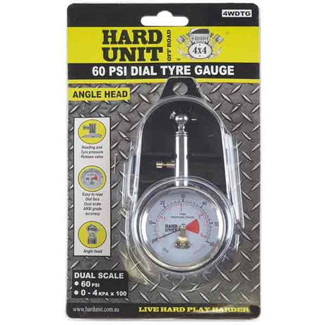 Tyre Gauge Angle Head 4WD H/D Tire Pressure Reader 60PSI - HARD UNIT