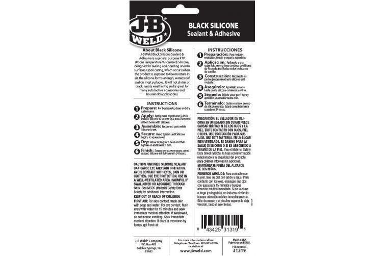Black Silicone Sealant & Adhesive 2 Sizes - J-B Weld
