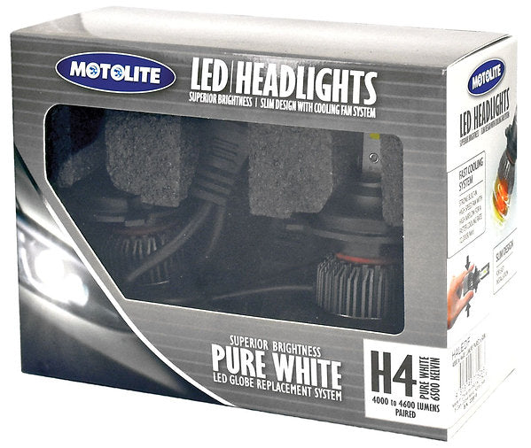 2 Piece Led Headlight Globes In Display Box Pure White 6500k - MotoLite