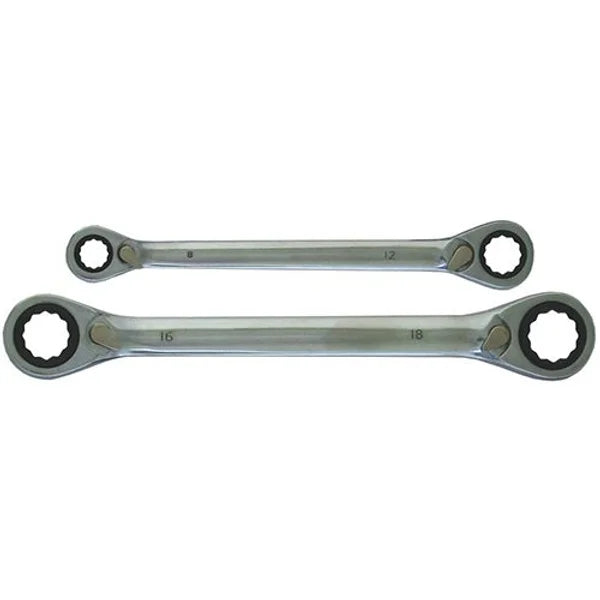 2 Pieces Metric CR-V Reversible Ratchet Ring Spanner Set - PKTool