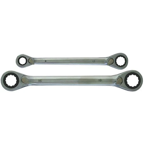 2 Pieces Metric CR-V Reversible Ratchet Ring Spanner Set - PKTool