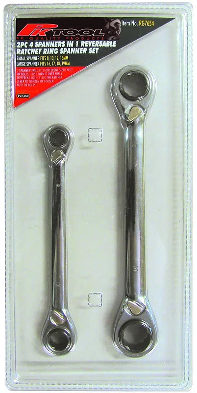 2 Pieces Metric CR-V Reversible Ratchet Ring Spanner Set - PKTool