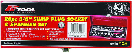 20 Pieces 3/8" Drive Sump Plug Socket & Spanner Set - PKTool