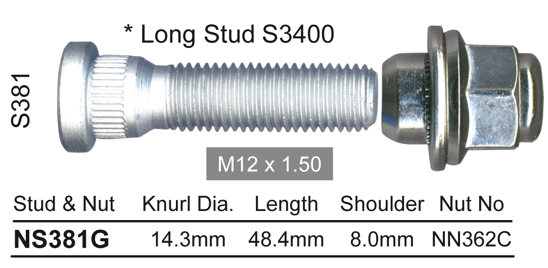 Stud & Nut NS381G - Nice Products | Universal Auto Spares