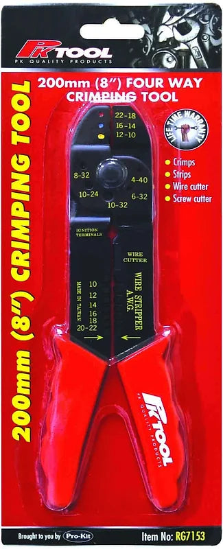 200mm (8”) 4-Way Crimping Tool Crimper, Stripper, Wire & Screw Cutter - PKTool
