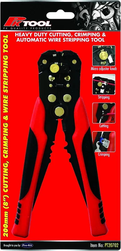 200mm (8”) Heavy Duty Wire Stripper & Crimper Tool, Auto Self Adjusting - PKTool | Universal Auto Spares