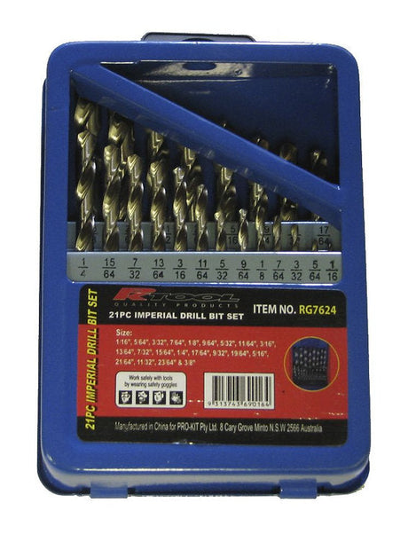 21 Piece Imperial Drill Bit Set In Metal Case