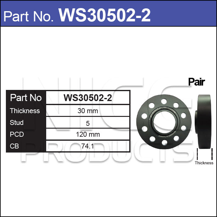 Wheel Spacers + Studs PAIR WS30502-2 - Nice Products | Universal Auto Spares