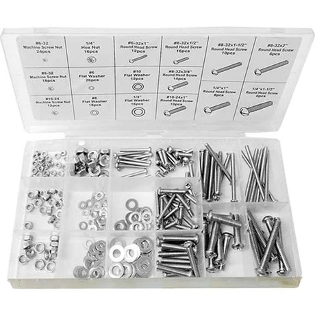 224 Piece Stainless Nut Bolt & Washer Kit Set - PKTool