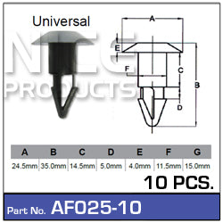 Fasteners Pkt 10 AF025-10 - Nice Products | Universal Auto Spares