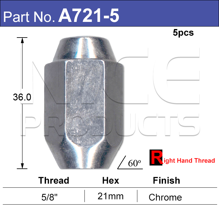 Wheel Nuts pk5 A721-5 - Nice Products | Universal Auto Spares