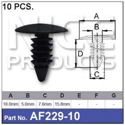 FASTENERS Pkt 10 AF229-10 - Nice Products | Universal Auto Spares