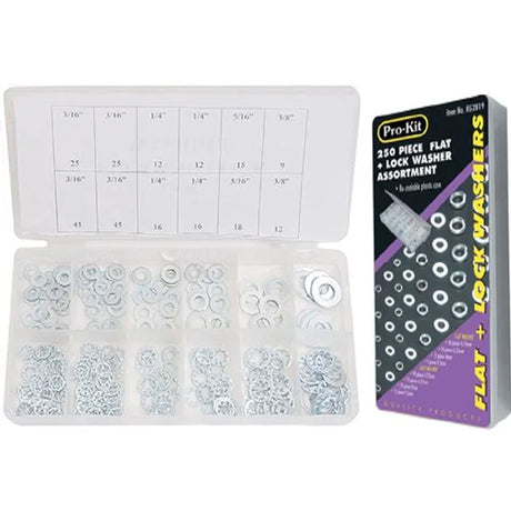 260 Piece Flat + Lock Washer Assortment - PKTool | Universal Auto Spares