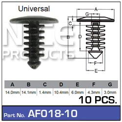 Fasteners Pkt 10 AF018-10 - Nice Products | Universal Auto Spares