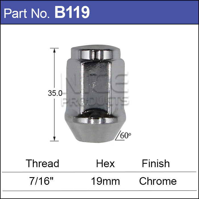 Chrome Nut Close Ended B119 - Nice Products | Universal Auto Spares