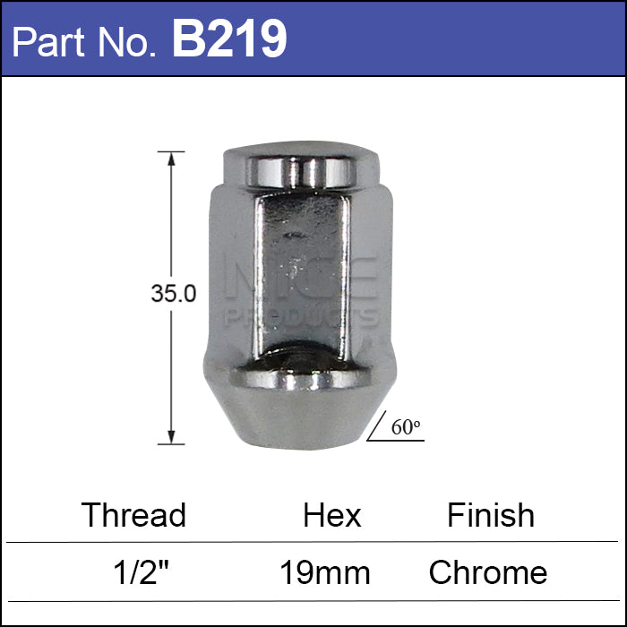 Chrome Nut Tapered Close Ended B219 - Nice Products | Universal Auto Spares