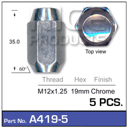 Chrome Nut A419-Pack Of 5 - Nice Products | Universal Auto Spares