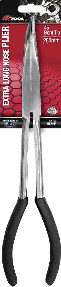 280mm (11”) 45º Bent Tip Extra Long Nose Plier Fully Polished - PKTool | Universal Auto Spares