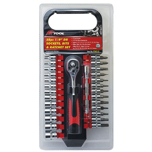 28pc 1/4” DR CR-V 150mm Regular Socket, Screwdriver & Star Bit Socket & Ratchet Set - PKTool