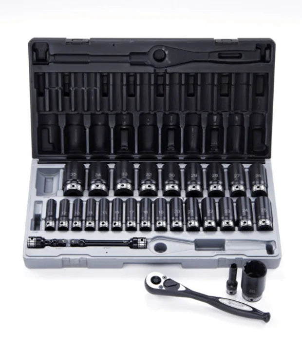 29 Piece 1/2 Drive 12-Point Metric, Deep Socket Set Blow-Mold Case - Impact Tools | Universal Auto Spares