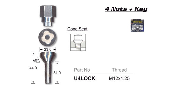 Lock Nuts (set of 4) U4LOCK - Nice Products | Universal Auto Spares